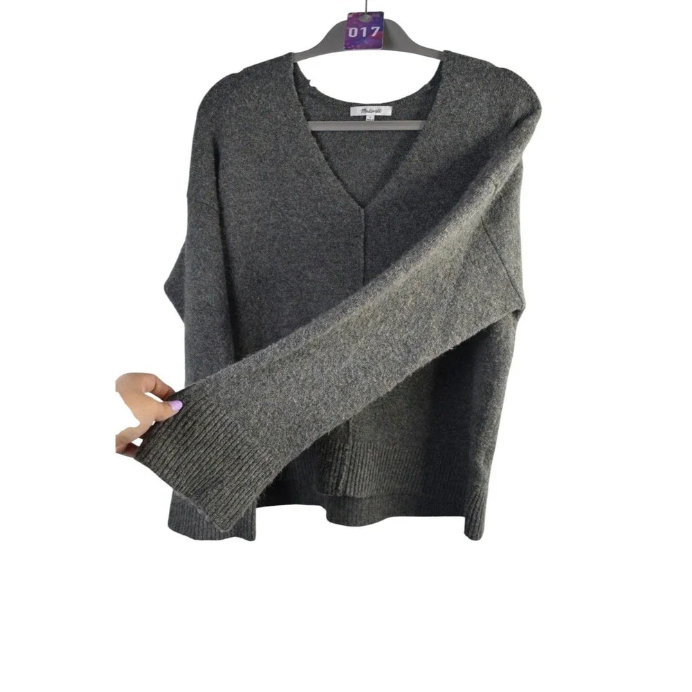 Madewell Oversized V Neck Sweater Womens Wool Blend S Cozycore Soft Grunge Gray